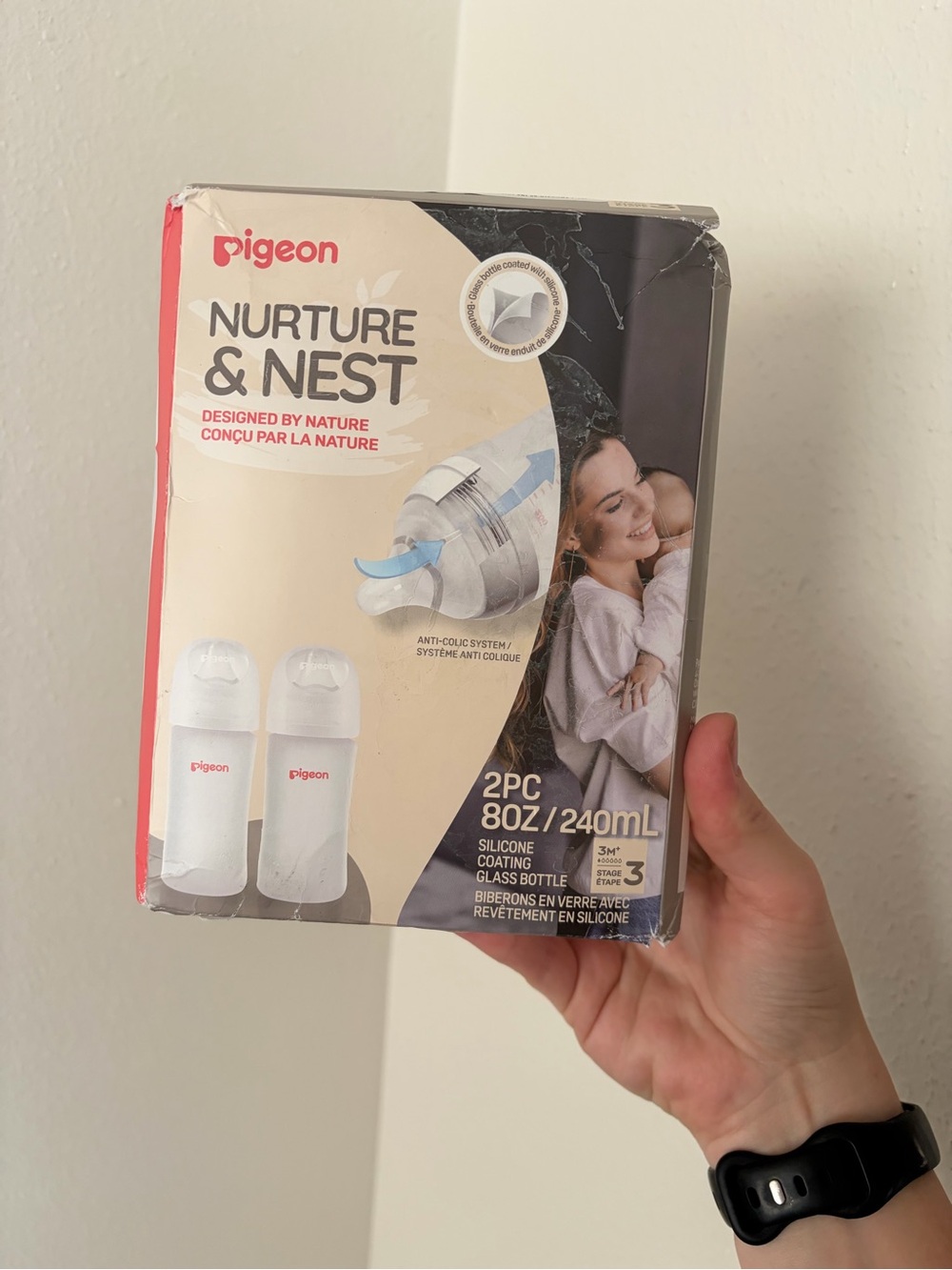 Pigeon Nurture & Nest 2-Pack Glass Baby Bottles - White (8oz / 240ml)